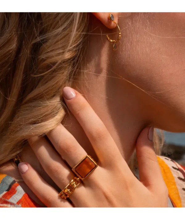 Bague Pondichery Rectangle Aqua Calcédoine^Une A Une Sale