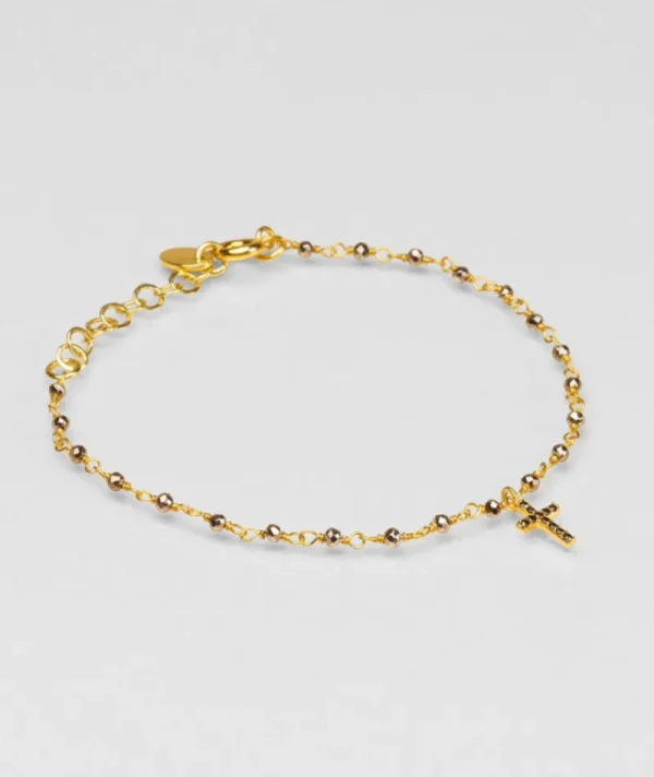 Bracelet inde croix pyrite^Une A Une Fashion