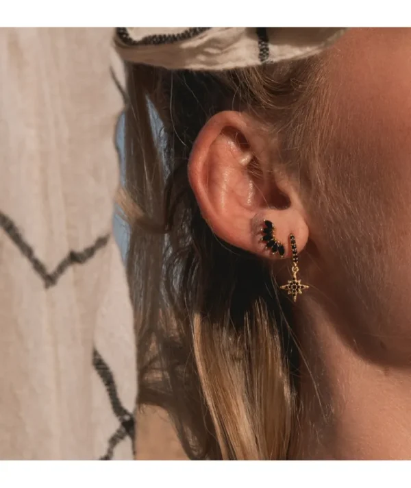 Mini Créoles Étoile Noir^Une A Une Sale