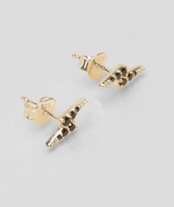 Puces d'oreilles argent eclair noir^Une A Une Hot