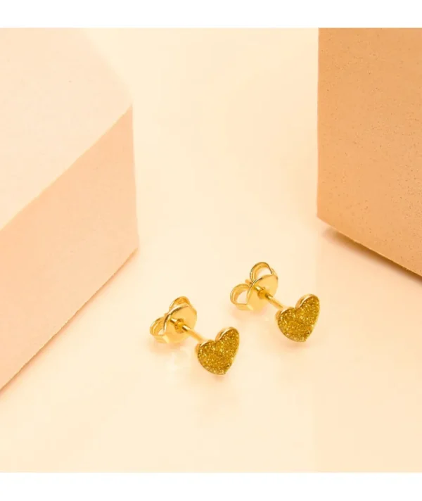 Puces D'oreilles Coeur Paillette Or^Une A Une New