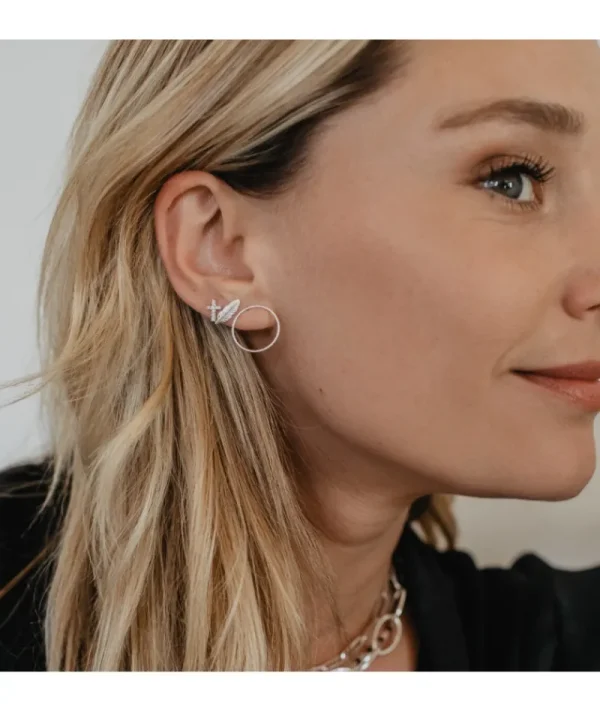 Puces d'oreilles plumes argent^Une A Une Fashion